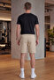 Men's Beige Ultra Light Parachute Fabric Bermuda Shorts with Pockets and Elastic Waist - 6