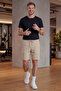 Men's Beige Ultra Light Parachute Fabric Bermuda Shorts with Pockets and Elastic Waist - 2