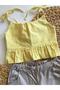 Girls' Yellow Strap Blouse and Wide-Leg Pants Set - Stylish 2-Piece Summer Set - 2