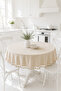 Linen Tasseled Round Tablecloth Plain Natural - Vintage Bohemian Country Living Room Kitchen Tablecloth - 4