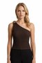 Premium - Tide Collection |   Brown One-Shoulder Women's Crop Blouse with Floral Accessories and Wrinkled Texture