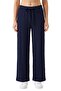 Premium - Tide Collection |   Navy Blue Lace-Up Wrinkled Textured Wide-Leg Women's Trousers