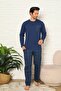 Men's Pajama Set - Indigo Checkered Long Sleeve Combed Cotton 1223Uy