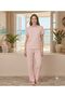 Women's Short Sleeve Long Crew Neck Ribbed Summer Themed Pajama Set - 2