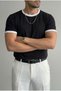 Men's Regular T-Shirt with Crew Neck and Sleeve Trim in Black - 7