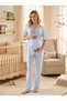 New Season Blue 100% Cotton Short Sleeve Maternity and Breastfeeding Pajama Set with Dressing Gown - 6
