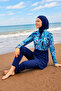Girl Waitress Boy Hijab Swimsuit Navy Blue G2498 - 2