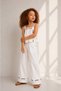 Girl's Floral Printed Linen Blouse and Trousers Set Ecru - 2