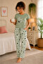 Women's Panda Patterned Short Sleeve Pajama Set Mint Green Comfortable Home Wear