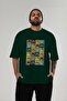 For the Sake of Cat 122 Front Cat Printed Green Oversize T-Shirt 100% Cotton Unisex Cat Lover Premium Design - 5