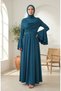 Ruffle Detailed Satin Hijab Evening Dress 5732-08 Petrol - 2