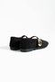 Women's Black Suede Ballerinas with Buckle Detail - 3