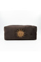 Brown Sun Embroidered Velvet Makeup Bag & Organizer 19X7.5X7 cm