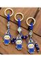 Navy Blue Cute Monster Metal Keychain, Lucky Keychain, Metal Evil Eye Bead Keychain