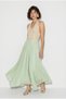 Women's Water Green Elastic Waist Crush Effect Lined Flounce Long Skirt De261022 60286318 - 3