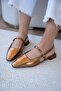 Noir Buckle Detailed Women's Copper Ballerinas - 4