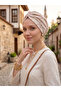 Brocade Draped Cream-Powder Lined Ready-To-Wear Turban Hijab Bonnet Suitable for Medical Use - 3