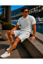 Men's Premium Jogger Loose Textured A.Blue Linen Shorts - 2