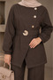 Women's Gold Accessory Detailed Belted Denim Jeans Hijab Set Sb0038 - 3