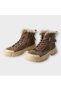 Women's Plush Double Zippered Lace-Up Thick Sole Sports Boots Suede Beige - 3