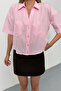 Women's Short Sleeve Double Pocket Loose Shirt Pink - 2128 - 2