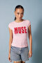 Rhinestone Printed Crew Neck T-Shirt Pink