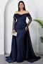 Strpalez Collar Satin Shawl Detail Beaded Dress Ecr5879