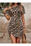 Women's Short Sleeve Patterned Short Single Jersey Dress with Straps on the Shoulders - 5