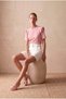 Women's Pink 100% Cotton Regular Fit Crew Neck Short Sleeve T-Shirt with Ruffle Shoulder Detail Teresa - 3