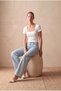 Women's White 95% Cotton / 5% Elastane Ribbed Camisole Regular Fit Square Neck Short Sleeve Baby Overlock Detailed T-Shirt Suzy - 2