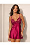 Lace Detailed Backless Satin Nightgown and Robe Set - Burgundy - 3