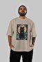 For the Sake of Cats 12 Front Cat Printed Beige Oversize T-Shirt 100% Cotton Unisex Cat Lover Premium Design - 5