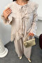 Tencel Modal Fabric Layered Flounce Tie-Front Blouse and Trousers Two-Piece Set 9048 - Beige - 6