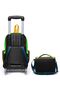 Primary School Trolley Bag and Lunch Set - Boy's - Black Green Brown Craft Patterned - 3