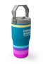 600 ml Pink Green Yellow Striped Girl's Water Bottle with Straw and Handle 38910 - 2