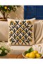 Beige Background Mustard Yellow Floral Patterned Punch Embroidery Appearance Digital Printed Set of 4 Throw Pillow Covers - 2