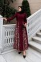 Lace Burgundy Hijab Dress Skirt Lace Bell Dress Hijab Evening Dress Hijab Graduation Dress