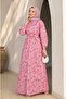 Women's Floral Patterned Belted Slim Summer Hijab Dress Sb0040