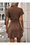 Women's Short Sleeve Double Breasted Collared Short Viscose Dress with Asymmetrical Front Cut Detail - 3