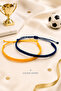 Yellow Navy Blue 2-Piece Fan Bracelet - Unisex Adjustable Macrame Braided Rope Fan Bracelet - 4