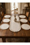 Cream Linen Bohemian Vintage Runner Set with Ruffled Edges - 6-Piece Linen Ruffled Placemat American Service Set - 7-Piece Dowry Set