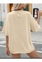 Women's / Girls' Minimal Heart Printed Beige Oversize Salas T-Shirt Boyfriend - 3