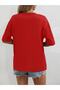 Tiny Heart Printed Women's Oversize Red Salas T-shirt Boyfriend - 3