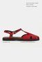 Majes Red Suede Leather Embroidery Detail Flat Sole Women's Sandals - 2