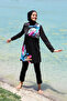 Full Covered Hijab Swimsuit Set Black Floral Patterned 3 Piece – M2224 - 3