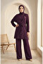 Ring Detailed Lace-Up Hijab Double Set 2280-05 Purple