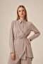 Women's Jacquard Belt Detailed Double Suit Set Beige 31328 - 2