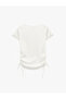Cotton Drawstring Detail Crew Neck Short Sleeve T-Shirt - 5