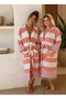 Peshtemal Bathrobe - Cotton - Hooded - Salmon Colored Stripes - 3