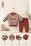 Baby Boy Set - Teddy Bear Patterned Striped Seasonal Top and Bottom Set - 4